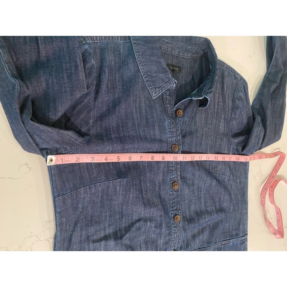 Talbots Denim Shirt Dress Size 10 100% Cotton Chambray Midi Dress Quiet Luxury - Picture 5 of 9